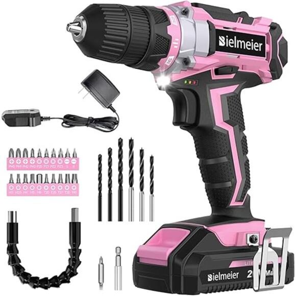 20V Pink Cordless Drill Set, Power drill kit with Lithium-Ion and charger - Picture 7 of 7